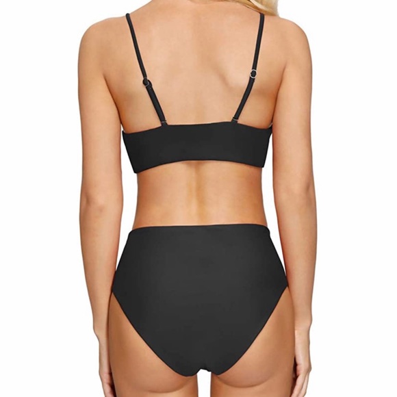 Black Sexy Lace Up High Rise Bikini Swimsuit Swim - Picture 2 of 7